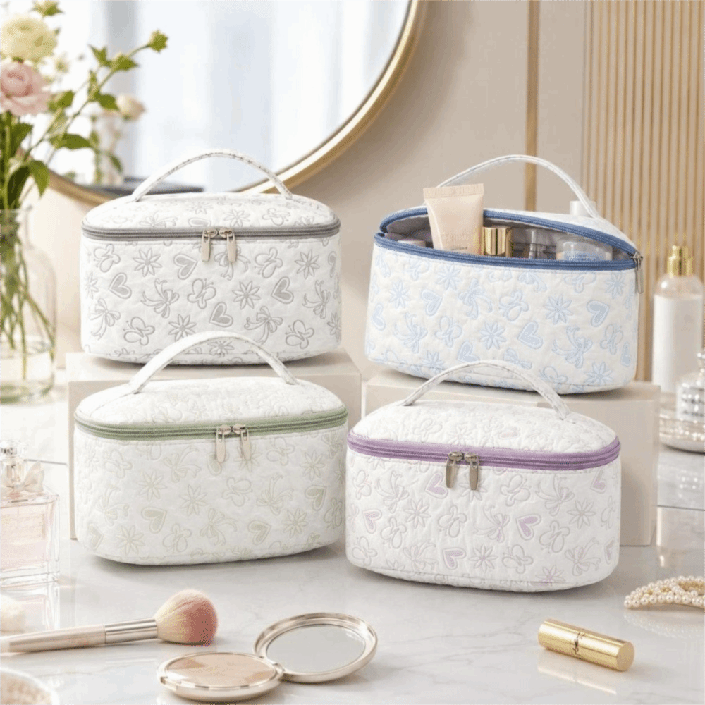 Cosmetic Bags - Yeni, Geniş Kapasiteli Makyaj Çantası, Çiçek