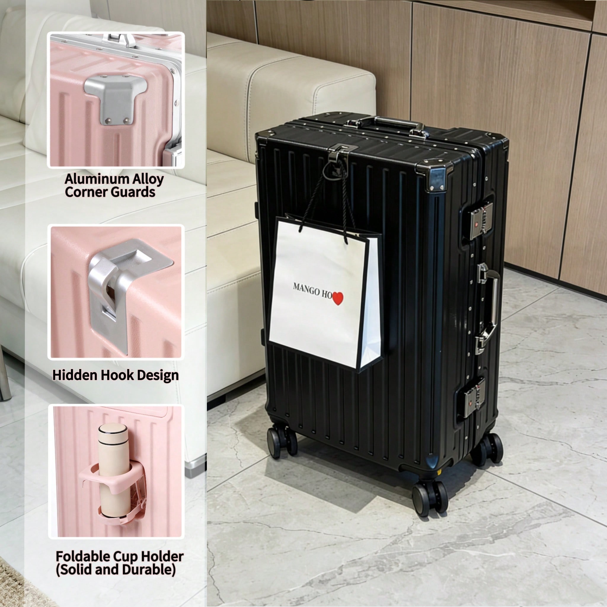Aluminum Frame Carry On Luggage - 20 inç Kabin Boy Valizi, Havayolu