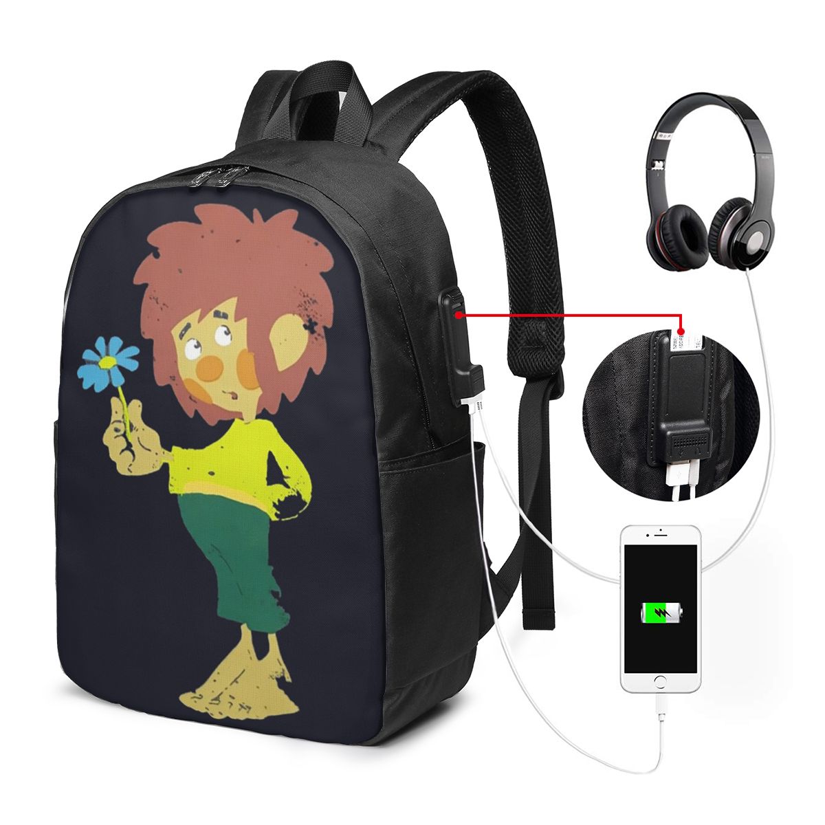 Travel Bags - Pumuckl Blume - Figur Sırt Çantası